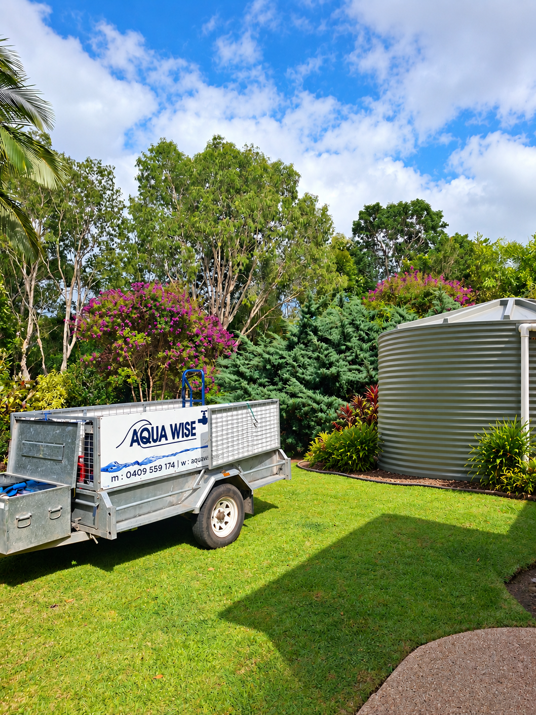 Aqua Wise professional rainwater tank cleaning equipment on-site, providing water tank cleaning services across the Sunshine Coast and Noosa.
