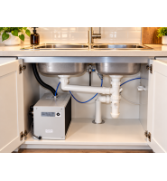 IC8 under-sink remote water chiller installed beneath kitchen sink
